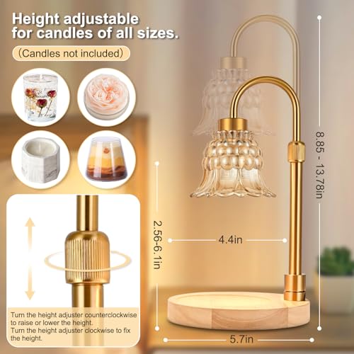 Candle Warmer Lamp with Timer & Dimmer, Adjustable Height Electric Candle Warmer with 3 Bulbs,Compatible with All Size Sce...