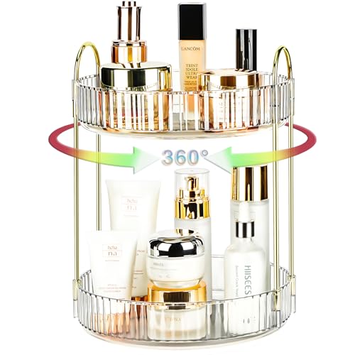 Niluks 360 Rotating Makeup Organizer - Large Capacity Spinning Perfume & Cosmetic Skincare Holder for Countertop (Pearl Wh...