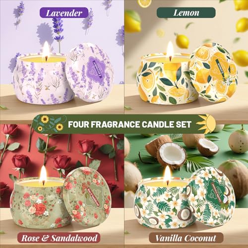WarmEmbrace Scented Candles for Women, 4 Pack Soy Candle Set, 4.4OZ Candles for Home Scented, Candle Gift Set for Women, L...