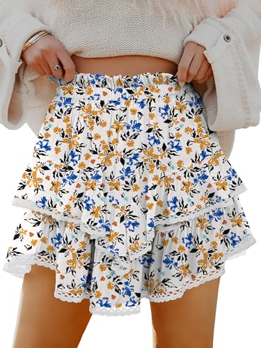 Caracilia Women Summer Flowy Mini Skirts Built in Shorts Casual Boho Ruffle Cute Tennis Skorts 2026 Beach Vacation Clothes