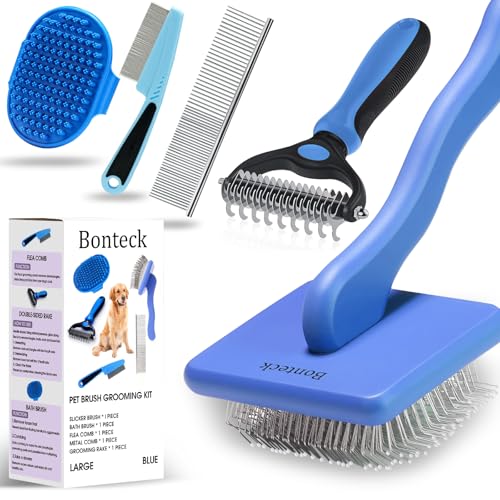 Bonteck Dog Slicker Brush for Dogs Grooming Kit 4PCS | Large Dog Brush for Goldendoodles Poodles Doodles | Long Pin Haired...
