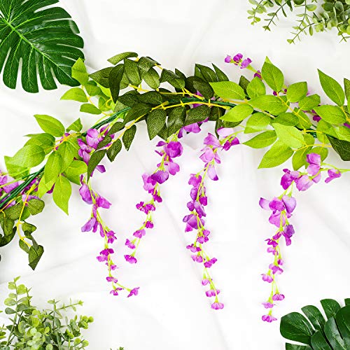 DearHouse 4Pcs 6.6Ft/Piece Artificial Flowers Silk Wisteria Garland Artificial Wisteria Vine Rattan Silk Hanging Flower fo...