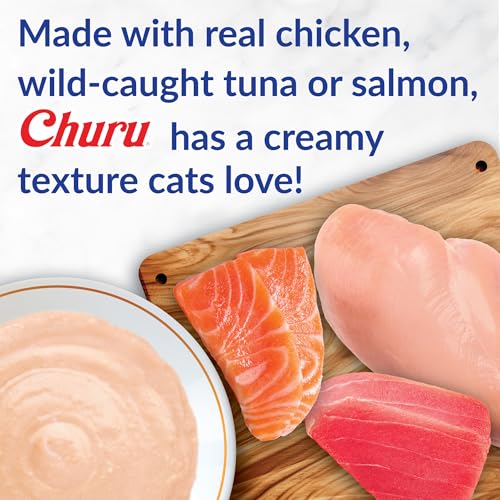 INABA Churu Cat Treats, Lickable, Squeezable Creamy Purée Cat Treat with Green Tea Extract & Taurine, 0.5 Ounces Each Tub...