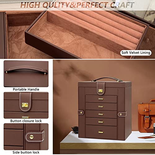 AKOZLIN Extra Large 6-Tier Jewelry Box Organizer with Mirror, 5 Drawers Leather Jewelry Storage Case for Women Girls Ring ...