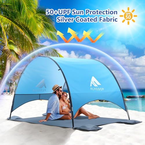 Flycoop 2026 Upgraded Beach Umbrella Canopy with UPF 50+ UV Protection – Portable Beach Tent for Sun, 360° Ventilation, 4 ...