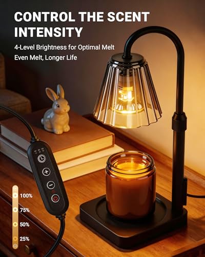 Fubink Candle Warmer Lamp with Timer & Dimmer, Shatterproof PC Shade, Adjustable Height for Jar Candles up to 5.3" Tall, M...