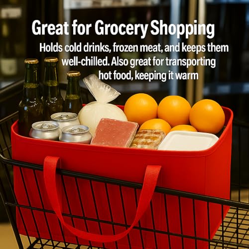 musbus 2-Pack XL-Large Insulated Grocery Shopping Bags, Red, Reusable, Heavy Duty, Zipped Zipper,Collapsible,Tote,Cooler,G...