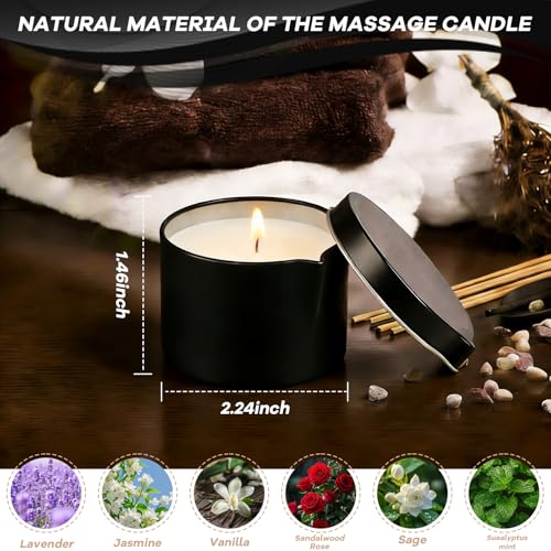 LCZLUMIPRO 6 Pack Massage Candle Set – 2.35 oz Each, Soy Wax Blend with Lavender, Sandalwood Rose, Jasmine, Vanilla & Mor...