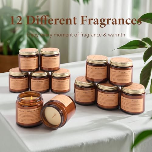 12 Pack Candles for Home Scented,Scented Candles Gift Set for Women &Men,Natural SoyCandles(Amber Jar),Aromatherapy Candle...