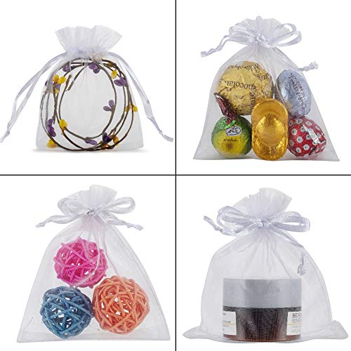 HRX Package 100pcs White Organza Jewelry Bags Drawstring 3 x 4 inch, Little Mesh Gift Pouches Mini Candy Bags for Small Pr...