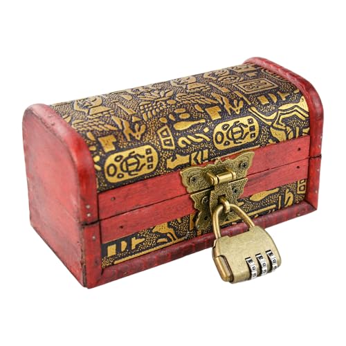 Flylin Vintage Treasure Chest Box, Wood Leather Jewelry Storage Box Case Holder with Combination Lock for Gifts, Vintage S...