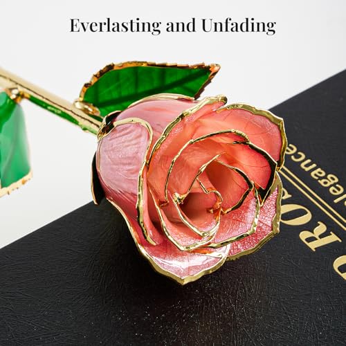 CIAPSK 24K Gold Dipped Rose Gift Set – Luxury Eternal Rose with Interlocking Acrylic Butterfly Display Base & Premium Boo...