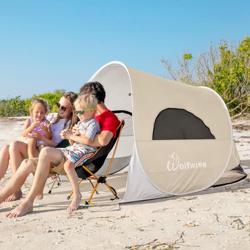 Wolfwise Pop up Beach Tent Sun Shelter with UPF50+ UV Protection, Instant Easy Setup Popup Beach Shade Canopy for 3 Perso...