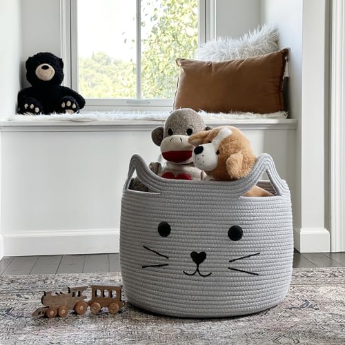 HiChen Large Woven Cotton Rope Storage Basket, Baby Laundry Basket Organizer for Towels, Blanket, Toys, Clothes, Gifts | P...