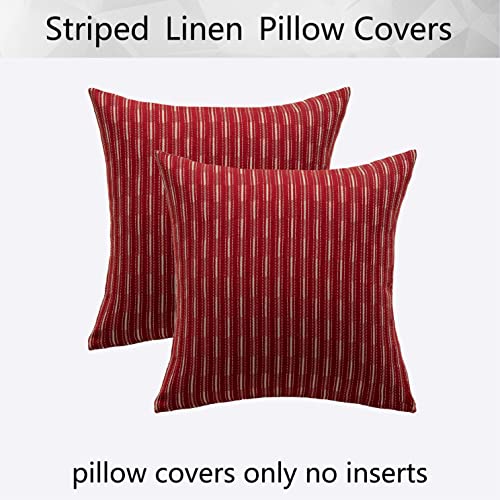 Kevin Textile Valentines Farmhouse Decorative Throw Pillow Covers Boho Woven Texture Burlap Linen Cushion Cover Striped Pi...