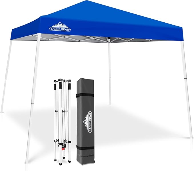 EAGLE PEAK 10x10 Slant Leg Pop-up Canopy Tent Easy One Person Setup Instant Outdoor Beach Canopy Folding Portable Sports S...