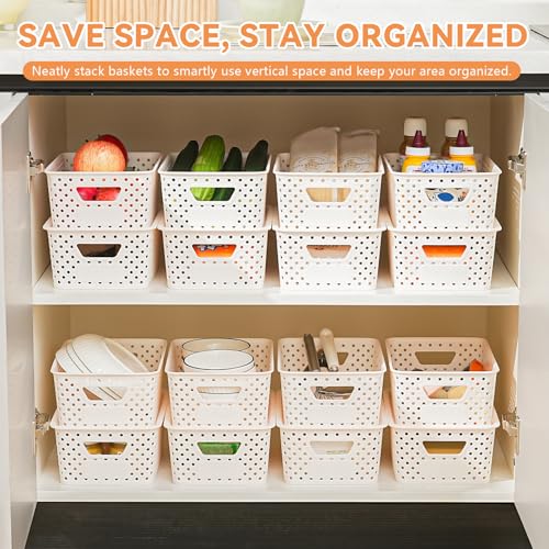 10 Pack Small Plastic Storage Bins with Lids, Stackable Plastic Storage Baskets for Organizing with Handles, Organizer Bin...