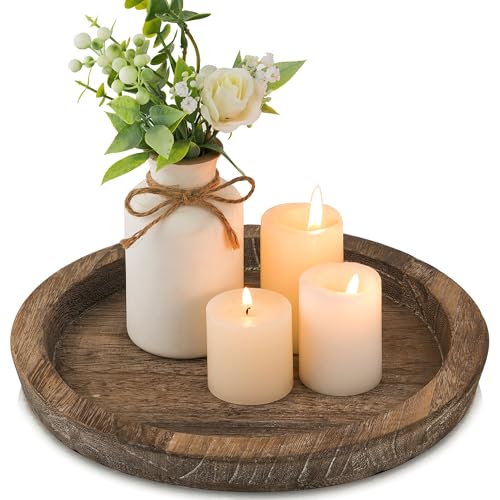 Hanobe Candle Plate Holder Tray: Round Wood Decorative Candle Plate - Rustic Farmhouse CoffeeTable Decor - Tealight Pillar...