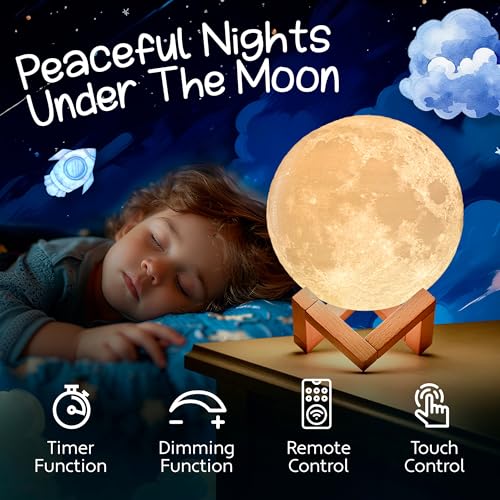 Mind-Glowing Moon Lamp - 3D Moon Night Light for Kids Bedroom - Globe Nightlight with Multi Color LED, Touch/Remote Contro...