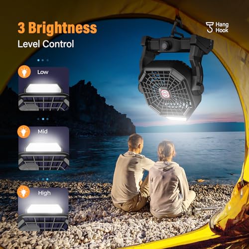 JINLICTE Solar Fan with LED Lantern, Camping Fan with 7W Solar Panel, Rechargeable Solar Powered for Outside, Quiet Batter...
