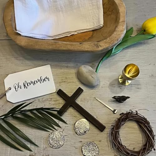 Oh Remember Christian Easter Resurrection Faith Keepsake Set, 8 Symbolic Pieces with Wooden Cross, Crown of Thorns, Gold C...