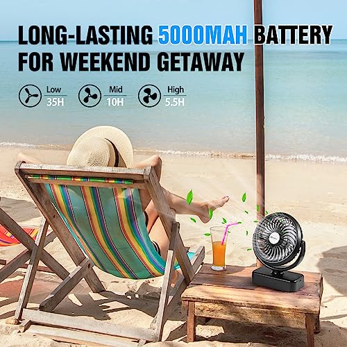 Portable Camping Fan with LED Lantern- 40H Work Time Rechargeable Battery Operated Fan with Hanging Hook for Tent Car RV H...