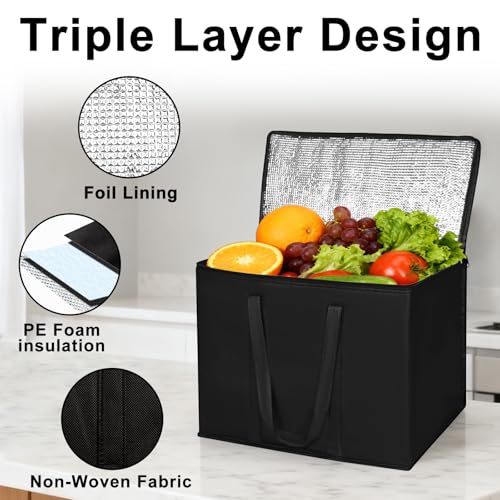 JNYONG 4 Pack Insulated Reusable Grocery Shopping Bags with zippered top,Food Delivery Bag,Collapsible Cooler Bag for Froz...