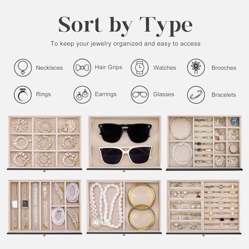 Dajasan Large Jewelry Organizer Box with 5 Drawers, Jewelry Box for Women, 6-Tier Jewelry Storage Organizer with Mirror fo...