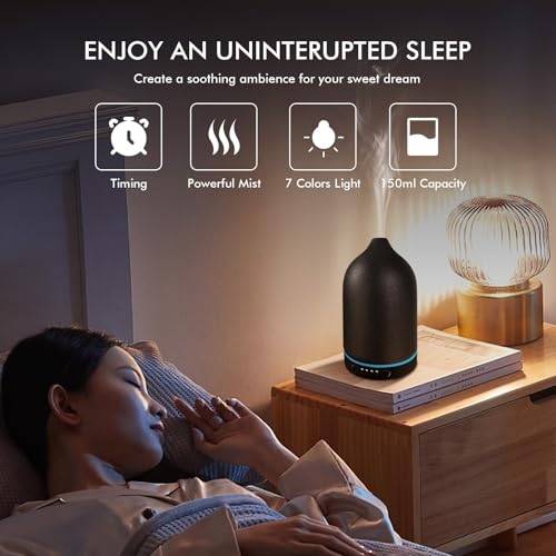 Essential Oil Diffuser Ceramic Diffuser -Aromatherapy Diffuser for Essential Oils with Timer and 7 Colors LED Light Ultras...