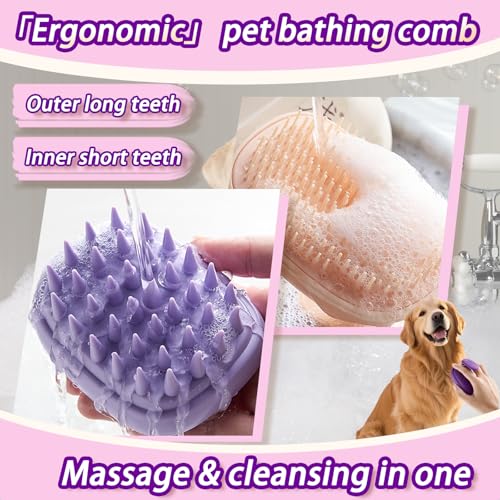 2-in-1 Detachable Dog Bath Brush, Dog Brush for Shedding & Massage, Gentle Silicone Grooming Brush for Long Haired Dogs & ...