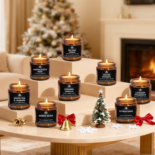 8 Pack Soy Wax Scented Candle Set - Lavender Chamomile, Citrus Sage, Amber Musk, Balsam Cedar, Coffee Whiskey - Long Lasti...