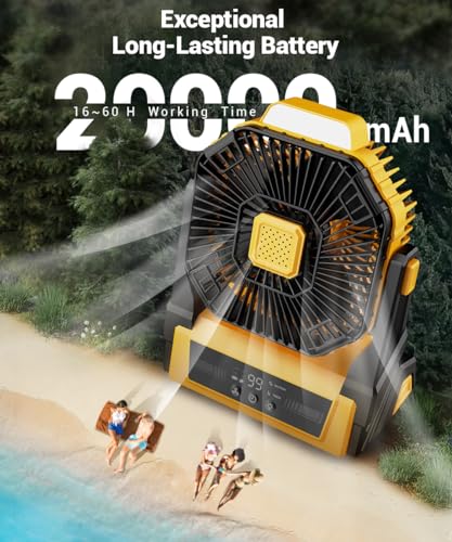 KopBeau Portable Camping Fan with Lights, 20000mAh Rechargeable Battery Operated Fan, Battery Powered Outdoor Beach Tent w...