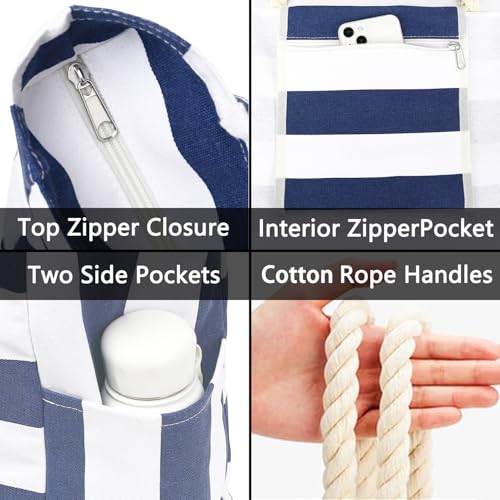 Fammart Beach Bags Waterproof Sandproof for Women, Large Canvas Pool Bag with Leakproof Wet Pocket & Zipper Cruise Essentials
