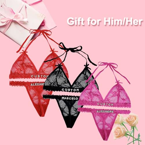 ToKuaigo Personalized Thongs with Name - Custom Thong with Name Bra Set, Personalized Gifts, Custom Funny Name Underwear