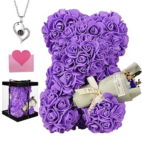Purple Rose Bear Gifts for Women - Eternal Preserved Roses Teddy Gift, Romantic Anniversary Birthday Valentine Keepsake fo...