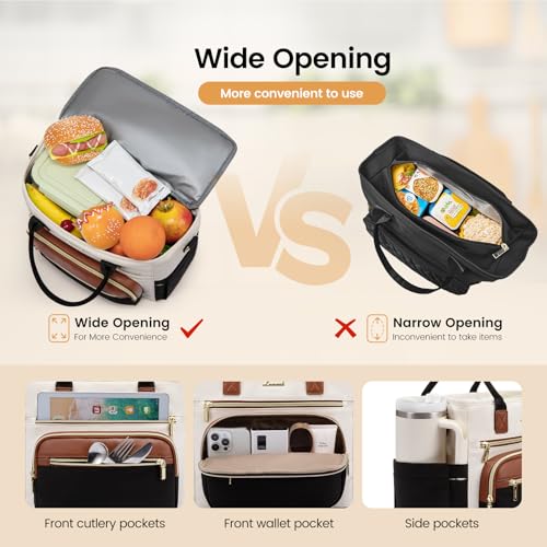 LOVEVOOK Insulated Lunch Bag Women,Wide Opening Adult Lunch Box Women,Large Leakproof Cooler Bag for Work Picnic Beach Fam...