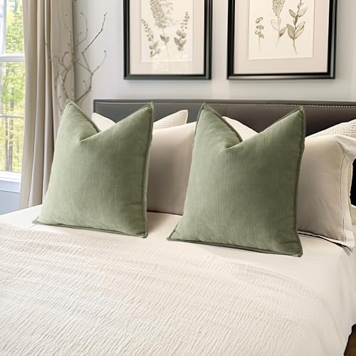 MIULEE Pack of 2 Sage Green Decorative Pillow Covers 20x20 Inch Soft Chenille Luxurious Couch Throw Pillows Farmhouse Cush...