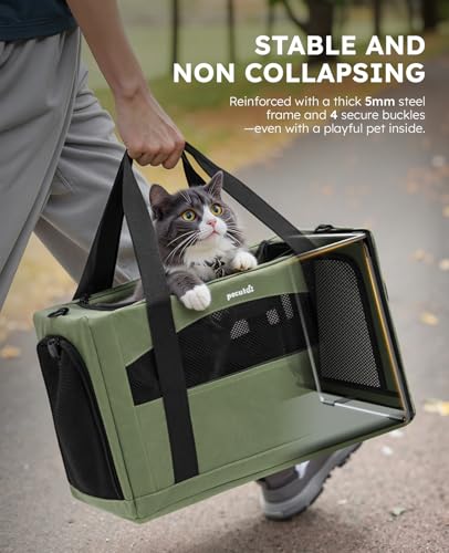 Pecute Cat Carrier Stable, Pet Carrier with Hidden Anxiety Relief Partition & Stable Steel Frame, Safe Cat Carrier for Car...