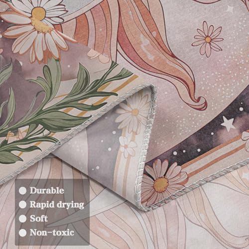 Neasow Sun Moon Daisy Tapestry, Boho Aesthetic Floral Wall Art, Pink Hippie Decor for Living Room Bedroom Home, 68x90 inches