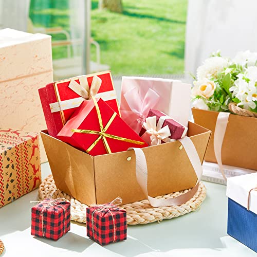 Tuanse 30 Pcs Basket for Gift Empty DIY Bulk Gift Basket Kit with Handle Kraft Cardboard Tray with 30 Bag 30 Bow Market Tr...