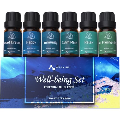 ASAKUKI Essential Oils, Essential Oil for Diffusers for Home, Well-Being Kit Gifts for Mom- Calm Mind, Sweet Dreams, Happ...
