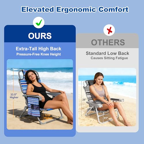 DIAMONDFORGE Lightweight Portable Beach Chair for Adults, 350 LBS Capacity Backpack Beach Chair, Reclining Beach Chair wit...