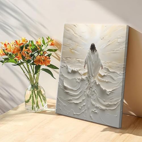 Abstract Jesus Walking on Water Canvas Wall Art Christian Spiritual Wall Decor Pictures Divine Light Modern Religious Post...