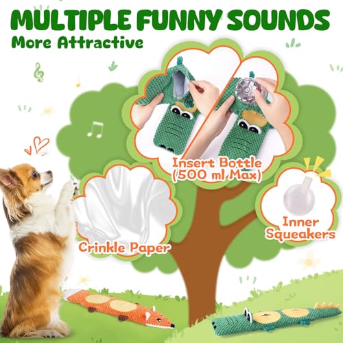 XIUGOAL Dog Toys for Aggressive Chewers, 2 Pack No Stuffing Dog Toys for Boredom and Teething, Squeaky Chew Toy for Small,...
