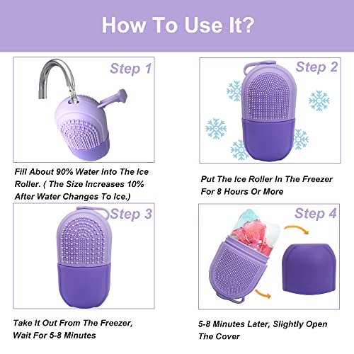 Reusable Cube Silicone Mold Ice Roller With Brush For Face Cold Therapy Facial Massage Roller (Purple)