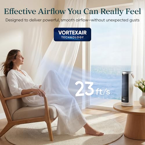 LEVOIT Tower Fan for Bedroom, 20dB Quiet Desk Fan with 23ft/s, Portable & Easy to Carry, 3-Angle & 4-Speed Mini Oscillatin...