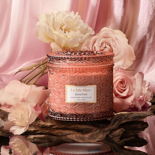 LA JOLIE MUSE Santal Rosé Candle - Saffron, Rose, Patchouli | 12 oz Large 2-Wick Soy Wax Candle | 60 Hours Clean Burn | Gi...
