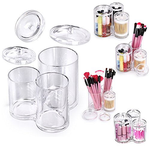 Hipiwe Clear Acrylic Cotton Swab Holder Preminm Quality Round Container Cotton Pad Q-tip Organize Case for Make Up Brush C...
