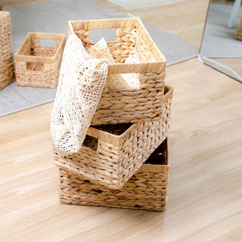M4DECOR Set of 6 Wicker Storage Basket, Water Hyacinth Storage Baskets, Wicker Storage Baskets for Shelves, Wicker Baskets...