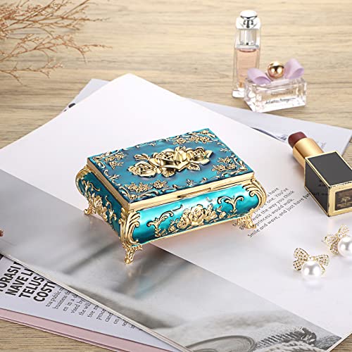 Hipiwe Vintage Metal Jewelry Box Small Treasure Chest Case Trinket Organizer Earrings Necklace Bracelet Storage Box Ring B...